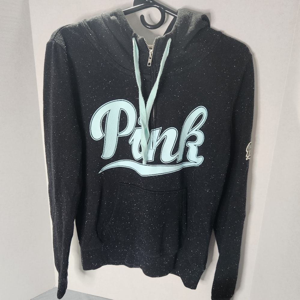 PINK Victoria's Secret Black Hoodie Sweater 3/4 Zip